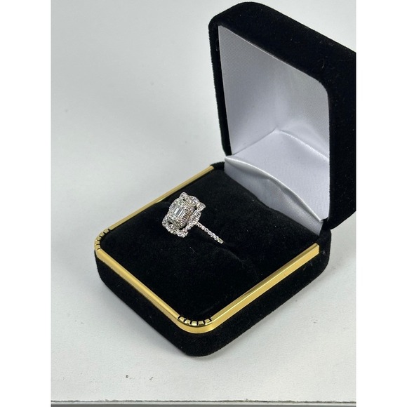 The Unbranded Brand Jewelry - Sterling Silver Emerald Cut Cubic Zirconia Halo Engagement Ring Size 8.5 CZ 925